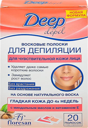 Полоски восковые для депиляции FLORESAN COSMETIC для чувствительной кожи лица, 20шт, крупный план