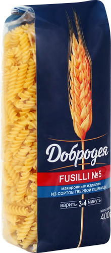 Макароны ДОБРОДЕЯ Fusilli №5 группа А высший сорт, 400г, вид