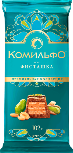 Шоколад молочный и белый КОМИЛЬФО Фисташка, 102г, фотография