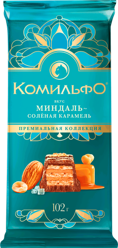 Шоколад молочный и белый КОМИЛЬФО Миндаль, 102г, крупный план