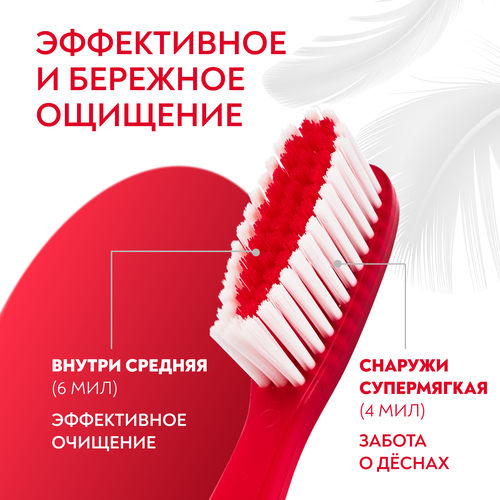 Зубная щетка PRESIDENT Active 4+6 мил, средней жесткости+супермягкая, крупный план