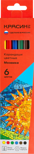 Карандаши цветные КРАСИН Мозаика, 6 цветов, шестигранные, заточенные, изображение