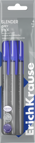 Набор шариковых ручек ERICHKRAUSE Slender Stick Grey 0.7, синий, 4шт, картинка