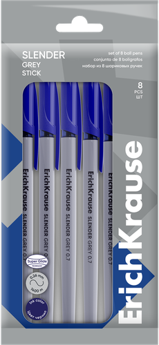 Набор шариковых ручек ERICHKRAUSE Slender Stick Grey 0.7, синий, 8шт, фотография