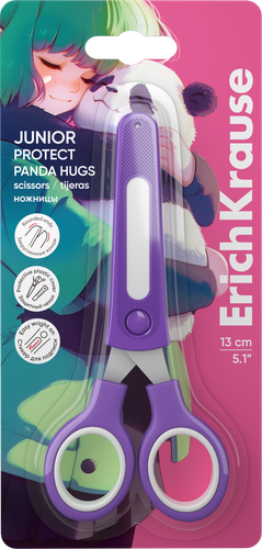 Ножницы ERICHKRAUSE Junior Protect Panda Hugs, с пластиковым чехлом и именным стикером, 13см, вид
