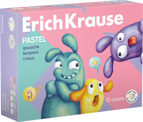 Гуашь ERICHKRAUSE Jolly Friends Pastel, 12 цветов по 20мл, изображение