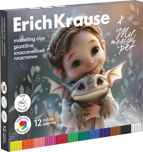 Пластилин ERICHKRAUSE Magic Pet, классический, 12 цветов со стеком, 180г, детальное фото