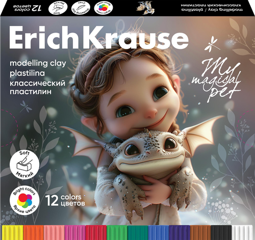 Пластилин ERICHKRAUSE Magic Pet, классический, 12 цветов со стеком, 180г, детальное фото
