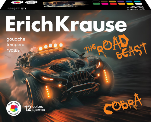 Гуашь ERICHKRAUSE Road Beast, 12 цветов по 20мл, вид