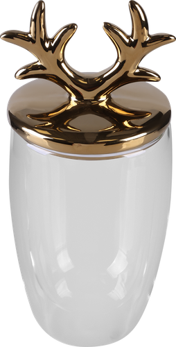 Стакан HOMECLUB Golden Deer с крышкой, двойное стекло, п/у, 400мл, Арт. KTDW0200-CL, крупный план