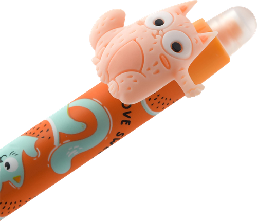 Ручка гелевая MESHU Cool cats, стираемая, автоматическая, синий, 0,5мм, с топпером, изображение