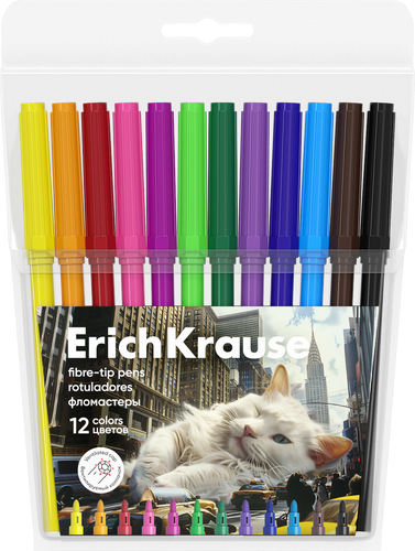 Фломастеры ERICHKRAUSE Big City Cats, 12 цветов, фото