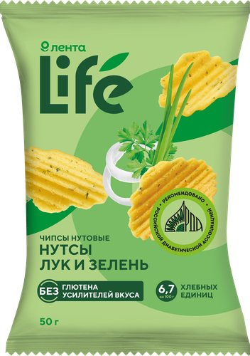 Чипсы нутовые ЛЕНТА LIFE Лук и зелень, 50г, изображение