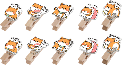 Зажимы для бумаг MESHU Funny dogs, 7мм, деревянные, в ассортименте, 10шт, крупный план