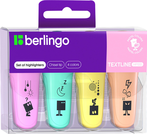 Набор мини-текстовыделителей BERLINGO Textline HP100, 4 цвета, 1–5мм, пастельные цвета, крупный план