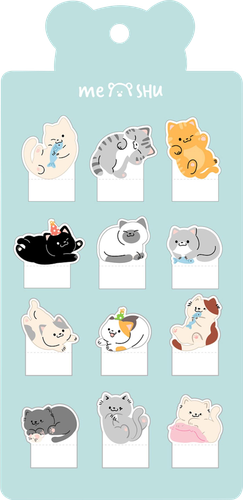 Флажки-закладки MESHU Sweety kitty, пластиковые фигурные, 20 листов, 12 дизайнов, вид