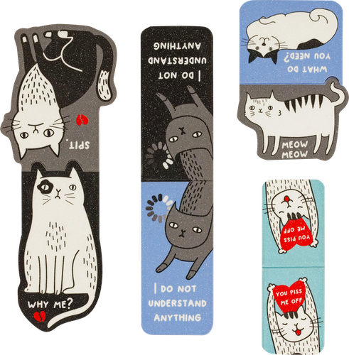 Закладки магнитные для книг MESHU Funny cat, ламинация с блестками, 4шт, крупный план
