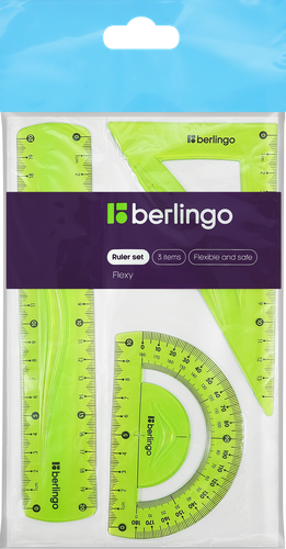 Набор чертежный BERLINGO Flexy, средний, треугольник 14см, линейка 20см, транспортир, картинка