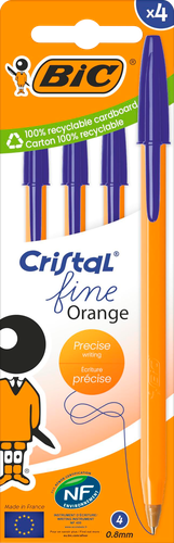 Набор шариковых ручек BIC Orange Fine, синий, 4шт, фото