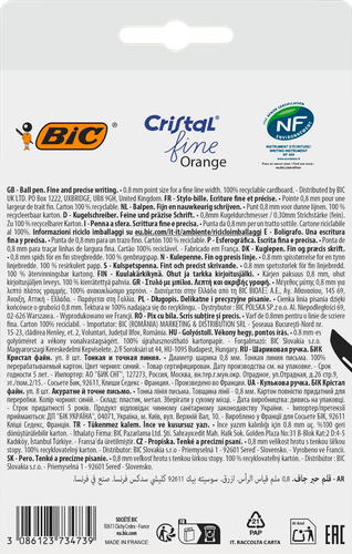 Набор шариковых ручек BIC Orange Fine, синий, 8шт, крупный план