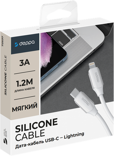 Дата-кабель DEPPA Silk USB-C – Lightning, 1,2м, белый, Арт. 72537, детальное фото