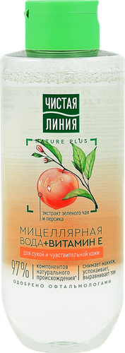 Вода мицеллярная ЧИСТАЯ ЛИНИЯ для сухой кожи, 400мл, вид