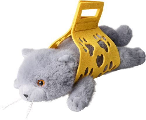 Игрушка мягкая BIGGA Котик в переноске, серый, 33см, Арт. Y2428733, картинка