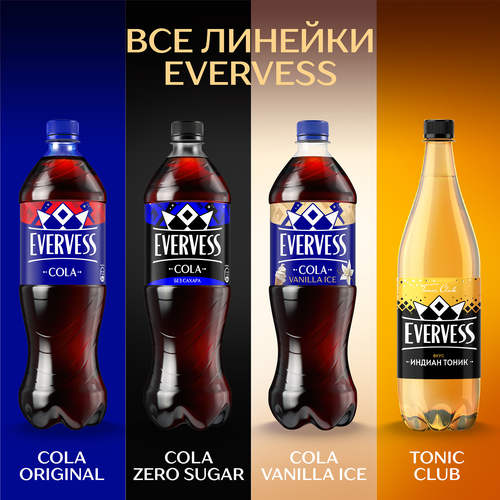 Напиток EVERVESS Cola Vanilla Ice Ванильное мороженое сильногазированный, без сахара, 1л, картинка