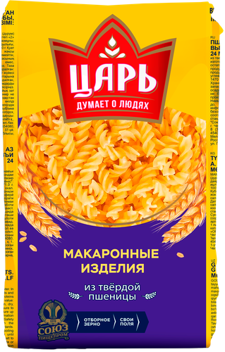 Макароны ЦАРЬ Спиралька, группа А высший сорт, 450г, детальное фото