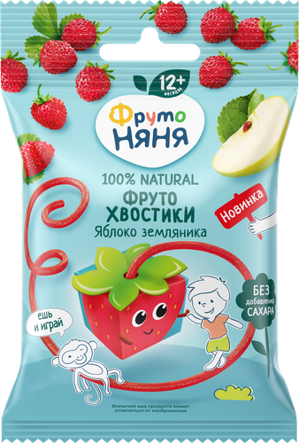 Фруктовые кусочки ФРУТОНЯНЯ Хвостики, яблоко-земляника, с 12 месяцев, 15г, крупный план