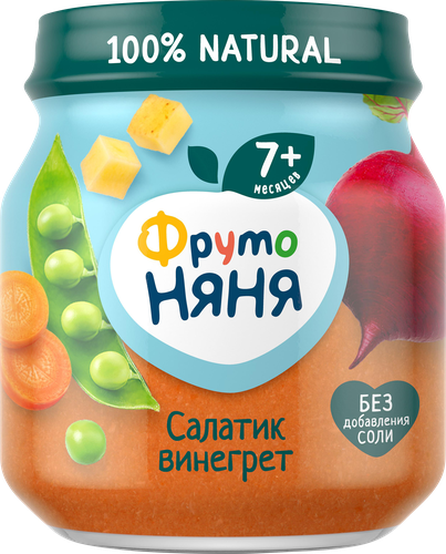 Пюре овощное ФРУТОНЯНЯ Салатик Винегрет, с 7 месяцев, 110г, фото