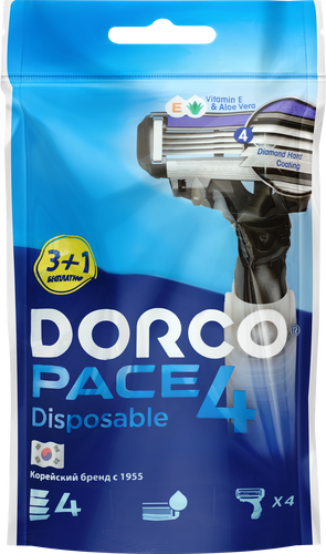 Станки одноразовые для бритья мужские DORCO 4 лезвия, 4шт, фотография