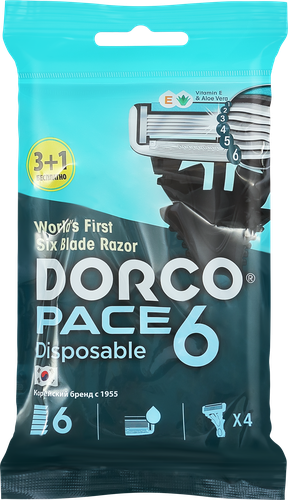Станки одноразовые для бритья мужские DORCO 6 лезвий, 4шт, фото