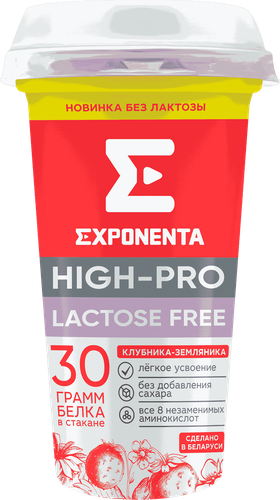 Напиток кисломолочный EXPONENTA HIGH-PRO Клубника, земляника, без лактозы, обезжиренное, без змж, 250г, детальное фото