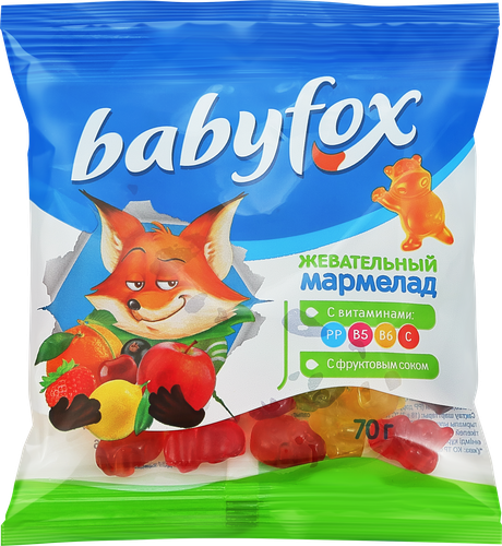 Мармелад жевательный BABYFOX Бегемоты, 70г, фото
