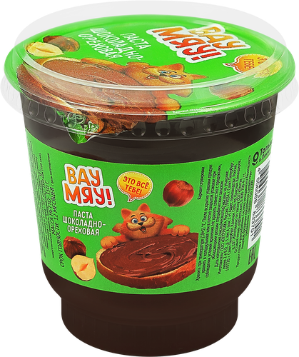 Паста ВАУ МЯУ! с фундуком и какао, 350г, крупный план