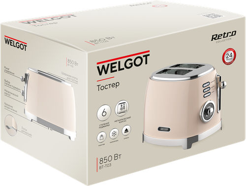Тостер WELGOT Retro, металл, 850Вт, Арт. BT-03, фото
