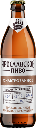 Пиво светлое ЯРОСЛАВСКОЕ Живое непастеризованное 4,0%, 0,5л, детальное фото
