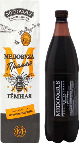 Медовуха MEDOVARUS Пряная темная непастеризованная фильтрованная 5,8%, 1л, картинка