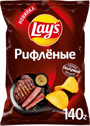 Чипсы картофельные LAY'S Рибай с перечным соусом, рифленые, 140г, вид