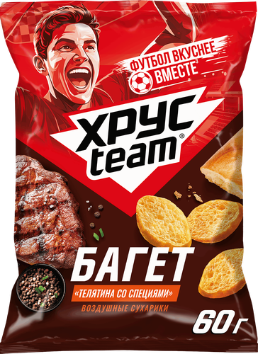 Сухарики пшеничные ХРУСTEAM со вкусом телятины со специями, 60г, вид
