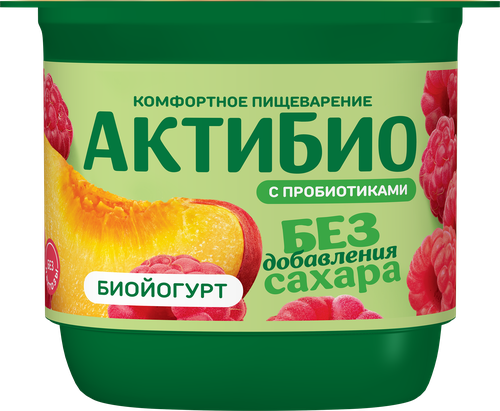 Йогурт АКТИБИО с персиком и малиной, без сахара 3% без змж, 130г, детальное фото