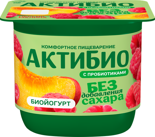 Йогурт АКТИБИО с персиком и малиной, без сахара 3% без змж, 130г, фото