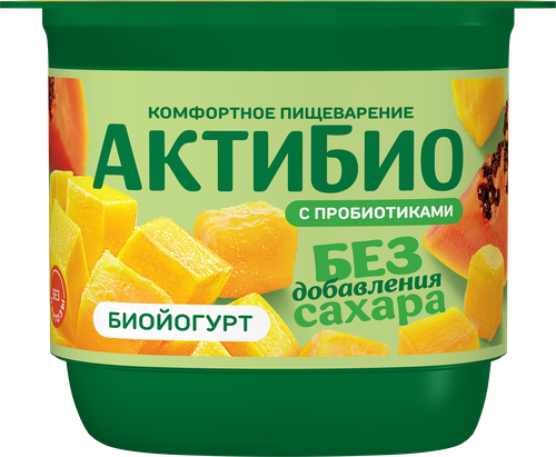 Йогурт АКТИБИО с манго и папайей, без сахара 3%, без змж, 130г, картинка