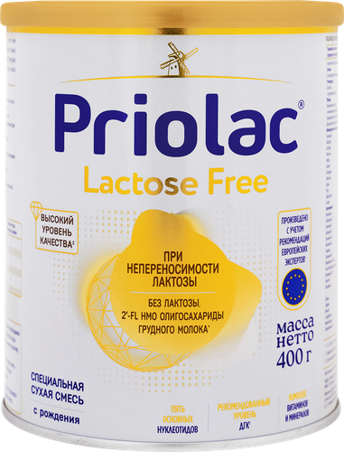 Смесь безлактозная PRIOLAC Lactose Free, при непереносимости лактозы, с рождения, 400г, изображение