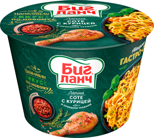 Лапша БИГ ЛАНЧ Соте с курицей и пряными травами, 90г, крупный план