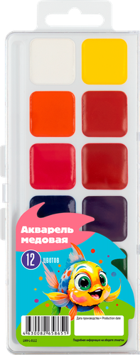 Краски акварельные медовые КРОК&ДИЛЛИ без кисти, 12 цветов, Арт. LNW-L-0112, изображение