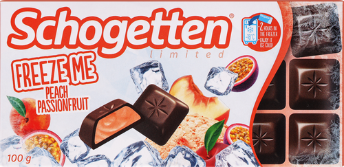 Шоколад молочный SCHOGETTEN Freeze me peach passionfruit, с кремовой начинкой с персиком и маракуйей, 100г, вид