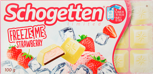Шоколад белый SCHOGETTEN Freeze me strawberry, с клубничной начинкой и молочным шоколадом, 100г, вид