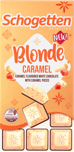 Шоколад белый SCHOGETTEN Blonde caramel, с кусочками карамели и молочного шоколада, 100г, фотография
